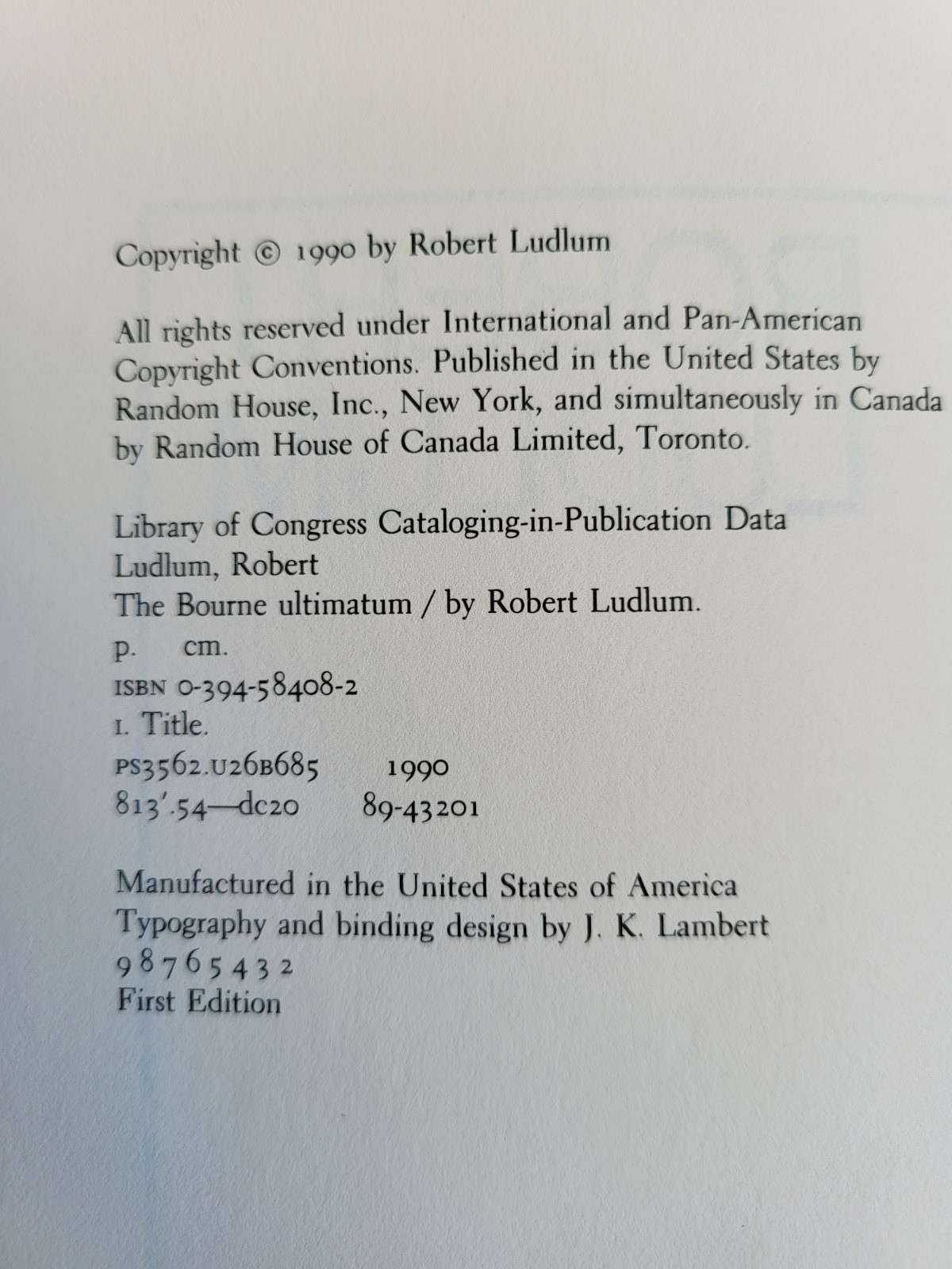 The Bourne Ultimatum by Robert Ludlum (1990, Random House) FIRST EDITION! HC, DJ