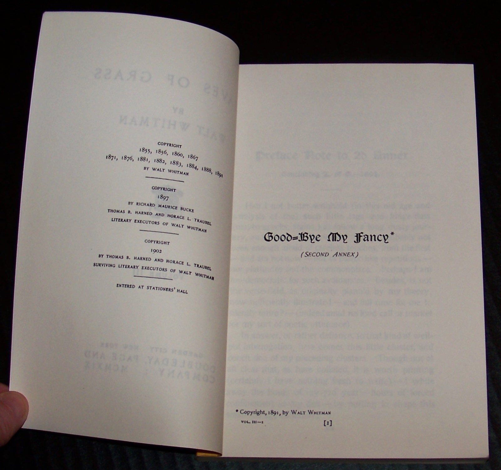 Walt Whitman 3 Book Lot: Leaves of Grass 1921 / Leaves…(Facsimile), West Hills