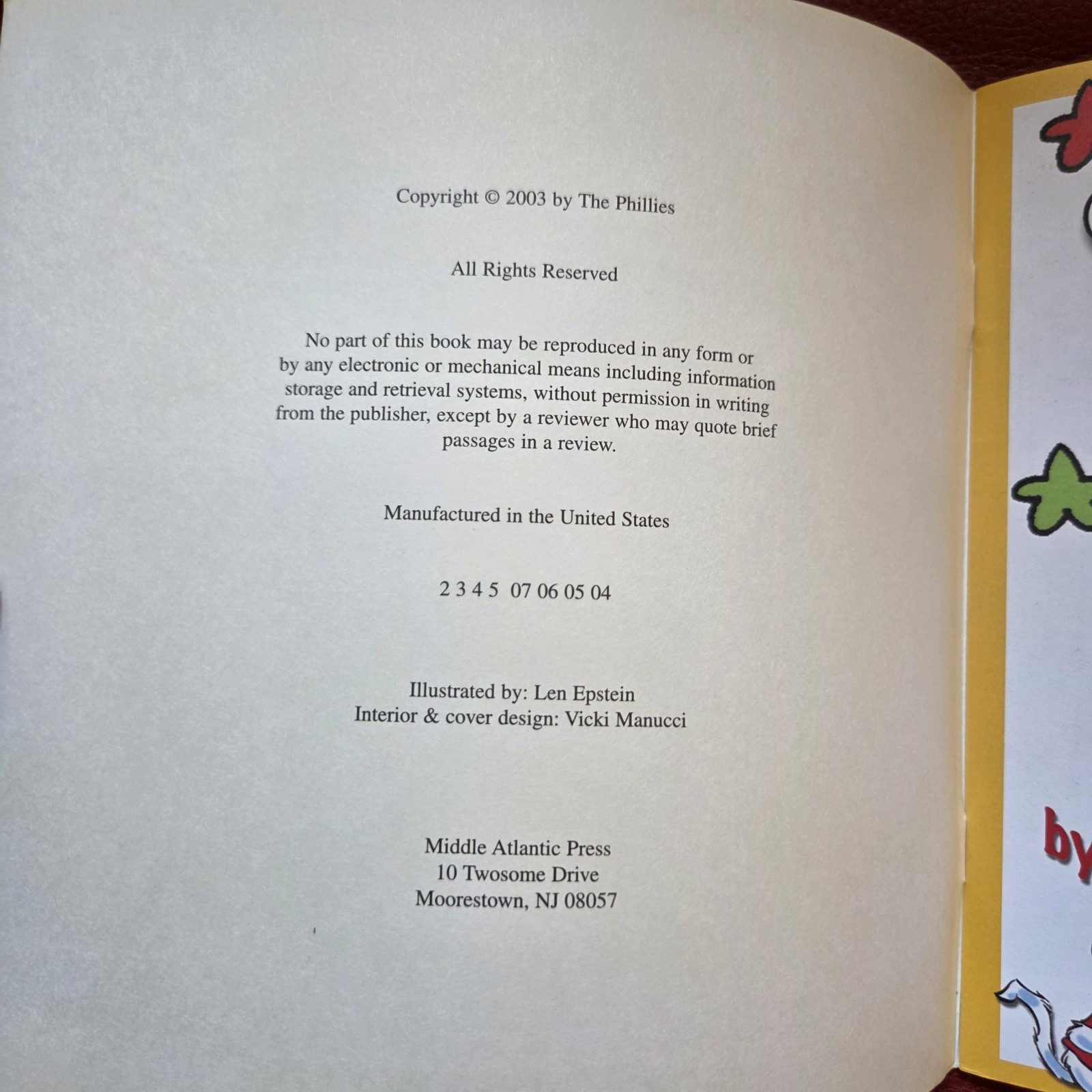 The Phillie Phanatic’s Moving Day Book Copyright 2003 By The PHILLIES MLB Mascot