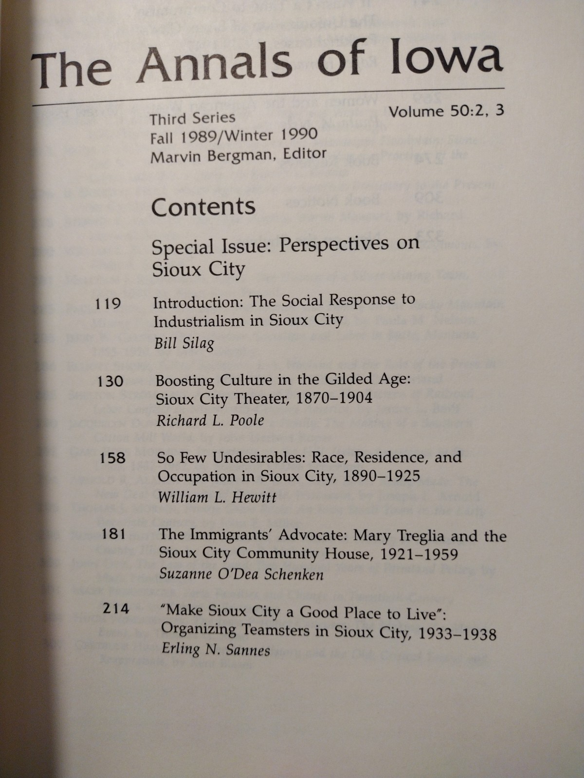 Annals of Iowa Fall 1989 Winter 1990 Special Issue Perspectives on Sioux City