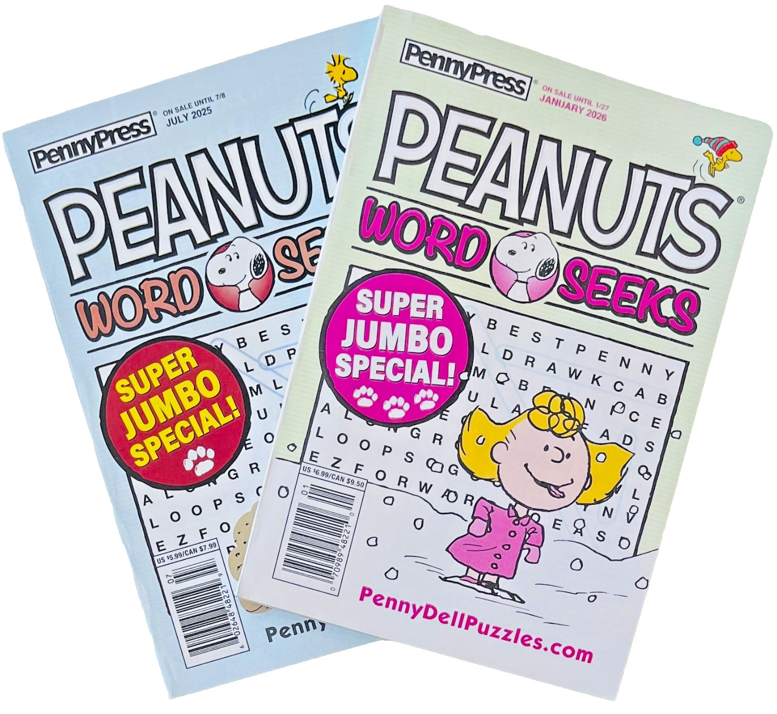 2 Penny Press PEANUTS Charlie Brown Word Seek Search Puzzle Books July 25 Jan 26