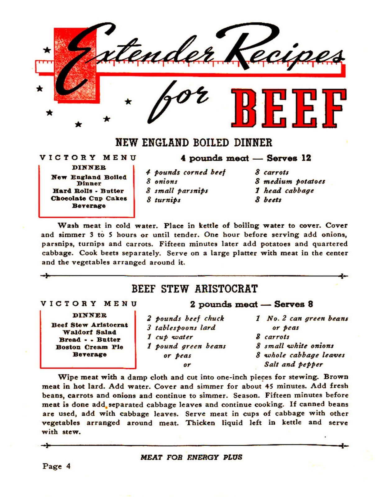1943 Victory Meat Extenders Recipe Cook Book (39 page)