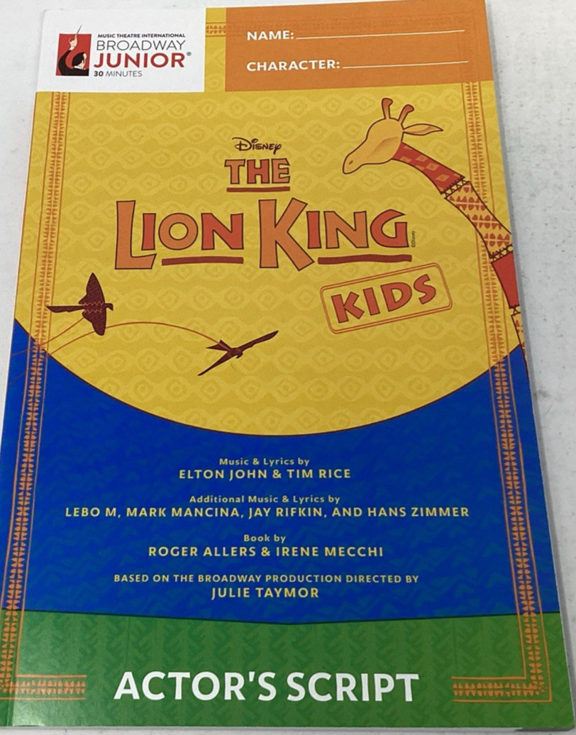 MTI Broadway Junior, The Lion King Jr Actor’s Script Unused