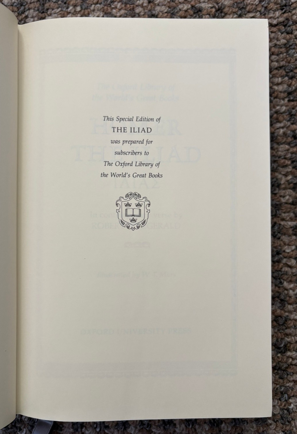 FINE BINDING Oxford Library of World’s Great Books edition of Homer’s “Iliad”