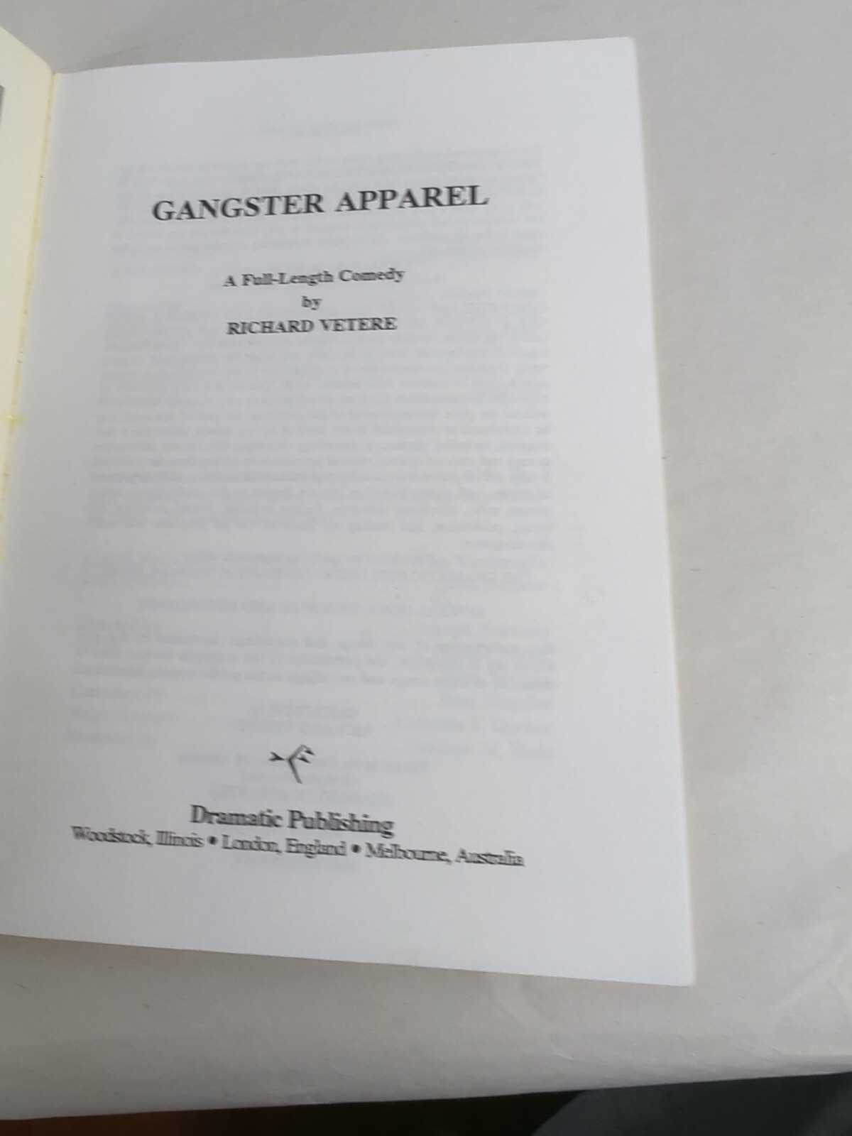 Gangster Apparel Comedy By Richard Vetere , Dramatic Publishing Company 62 Pages