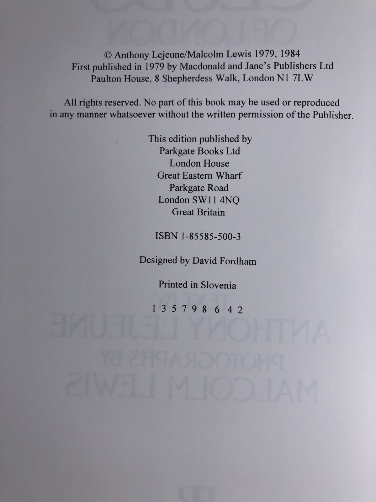 THE GENTLEMEN’S CLUBS OF LONDON By Anthony Lejeune 1984 HCDJ
