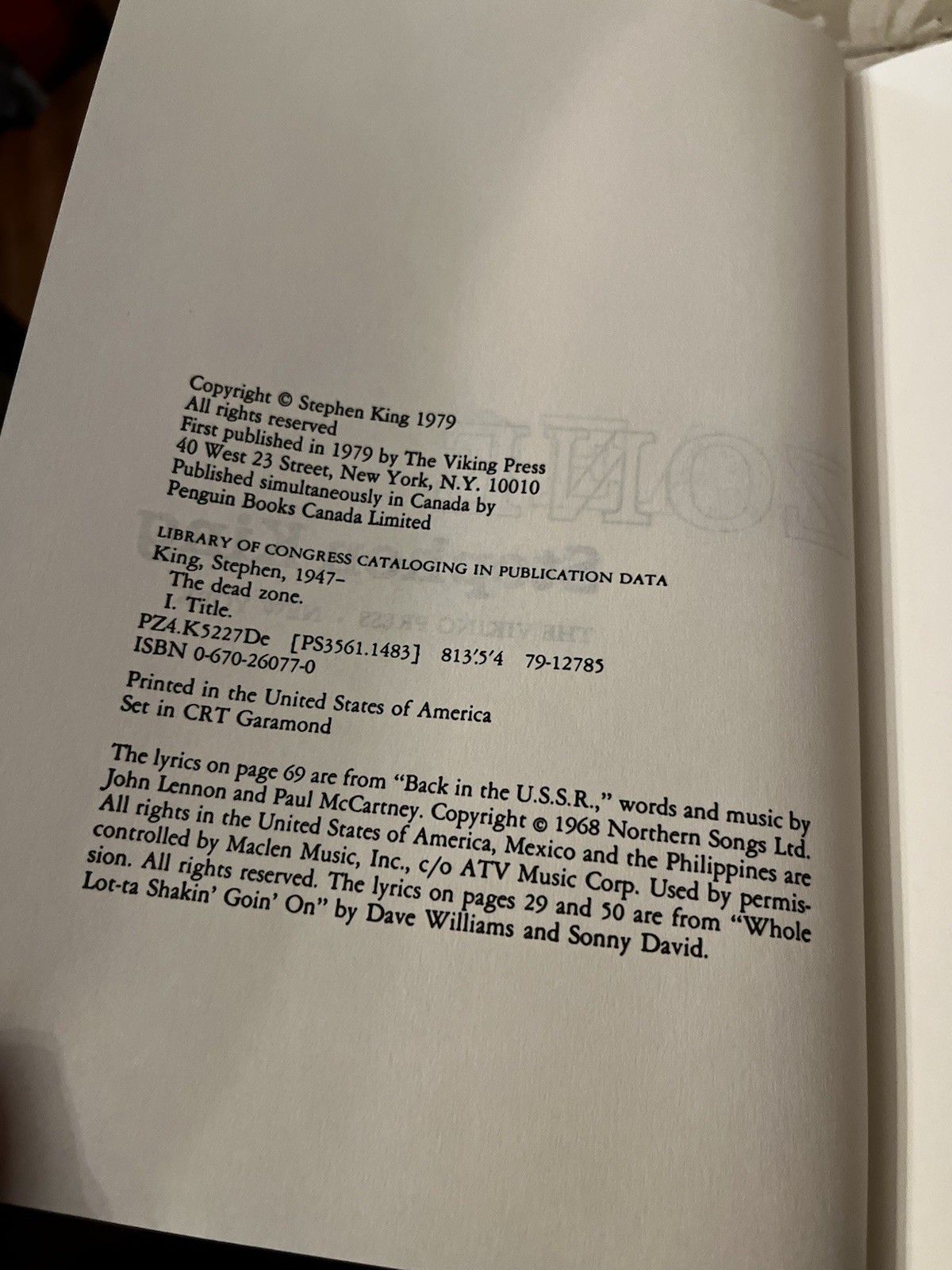 Stephen King The Dead Zone Hardcover Novel w/ Dust Jacket Viking Press 1979