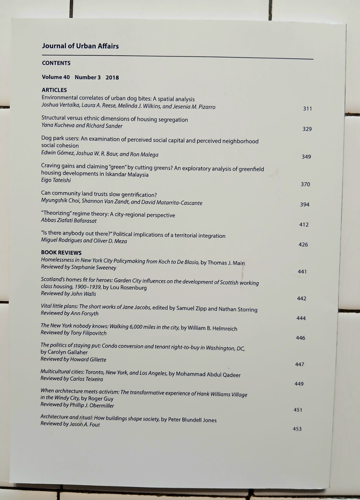 Journal Of Urban Affairs Volume 40 Numbers 3,4,6,7 In 2018 By Routledge Group