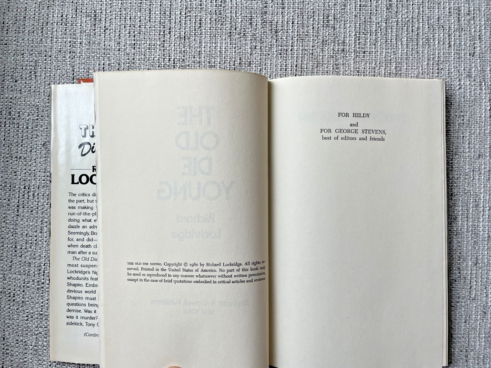 The Old Die Young by Richard Lockridge 1980 BC HC Good+ vintage rare ships free