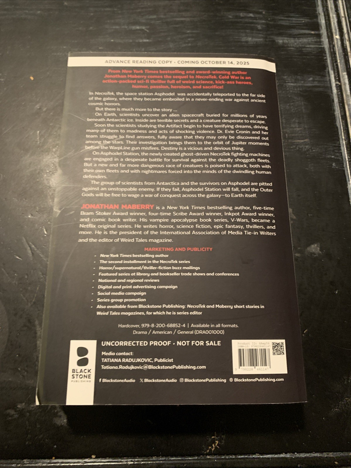 Cold War A Necrotek Novel By Jonathan Maberry Advanced Readers Copy (weird Tales