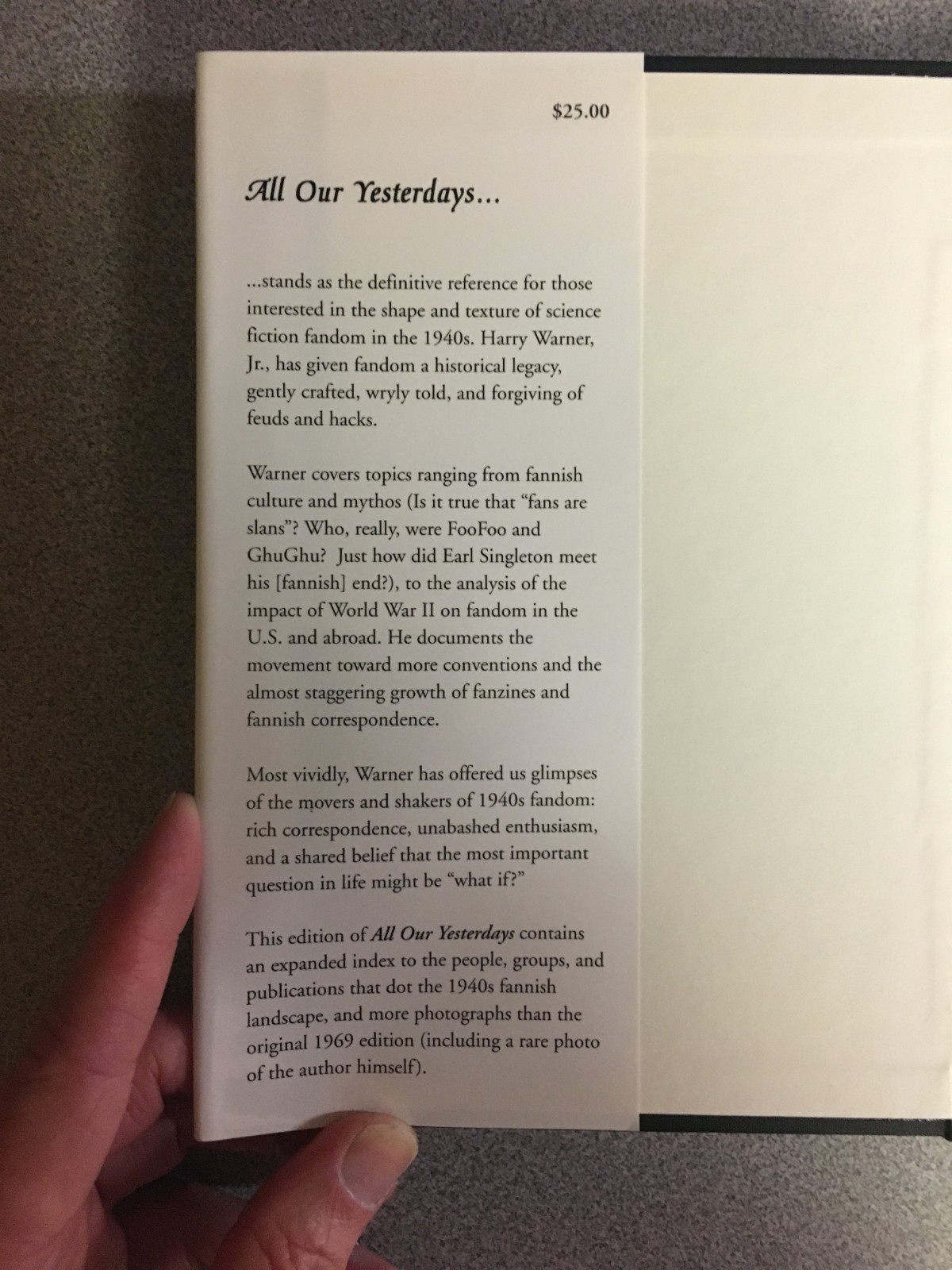 All Our Yesterdays by Harry Warner, NESFA Press 2004, Hardcover with Dustjacket