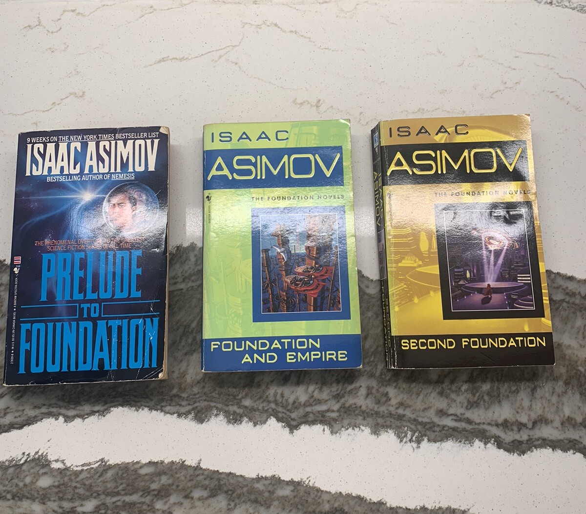 FOUNDATION Novels by Isaac Asimov Lot of 3 mm paperback set + Prelude three PICS