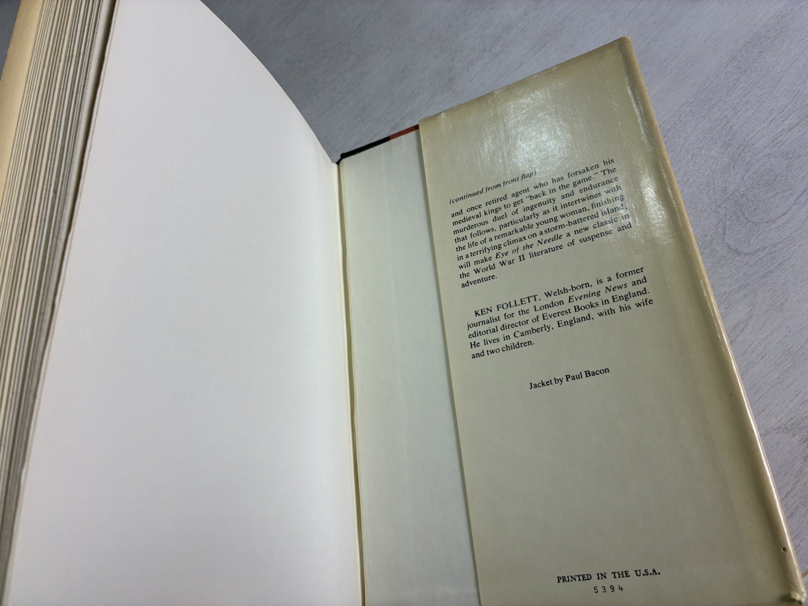 Eye of the Needle (1978) Ken Follett – G++ BCE HC/DJ Spy Thriller – Arbor House