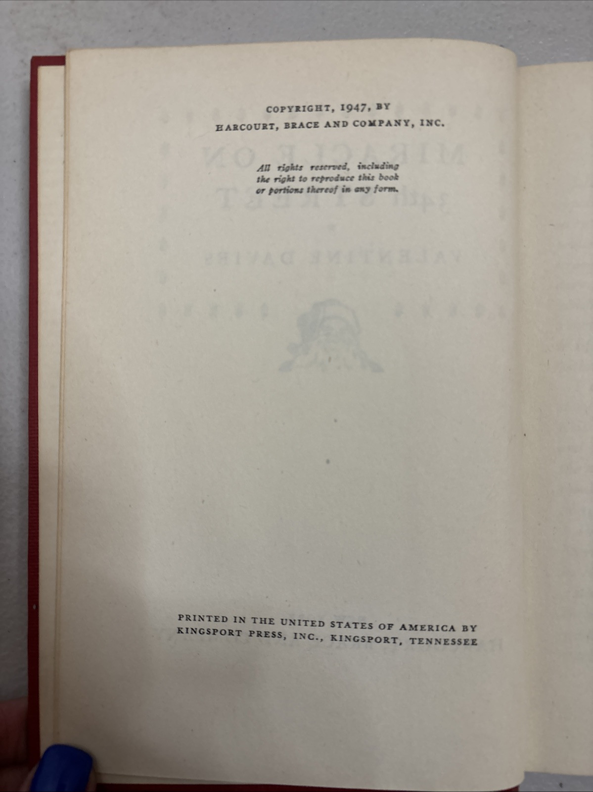 1947 Miracle On 34th Street by Valentine Davies – by Harcourt, Brace and co.