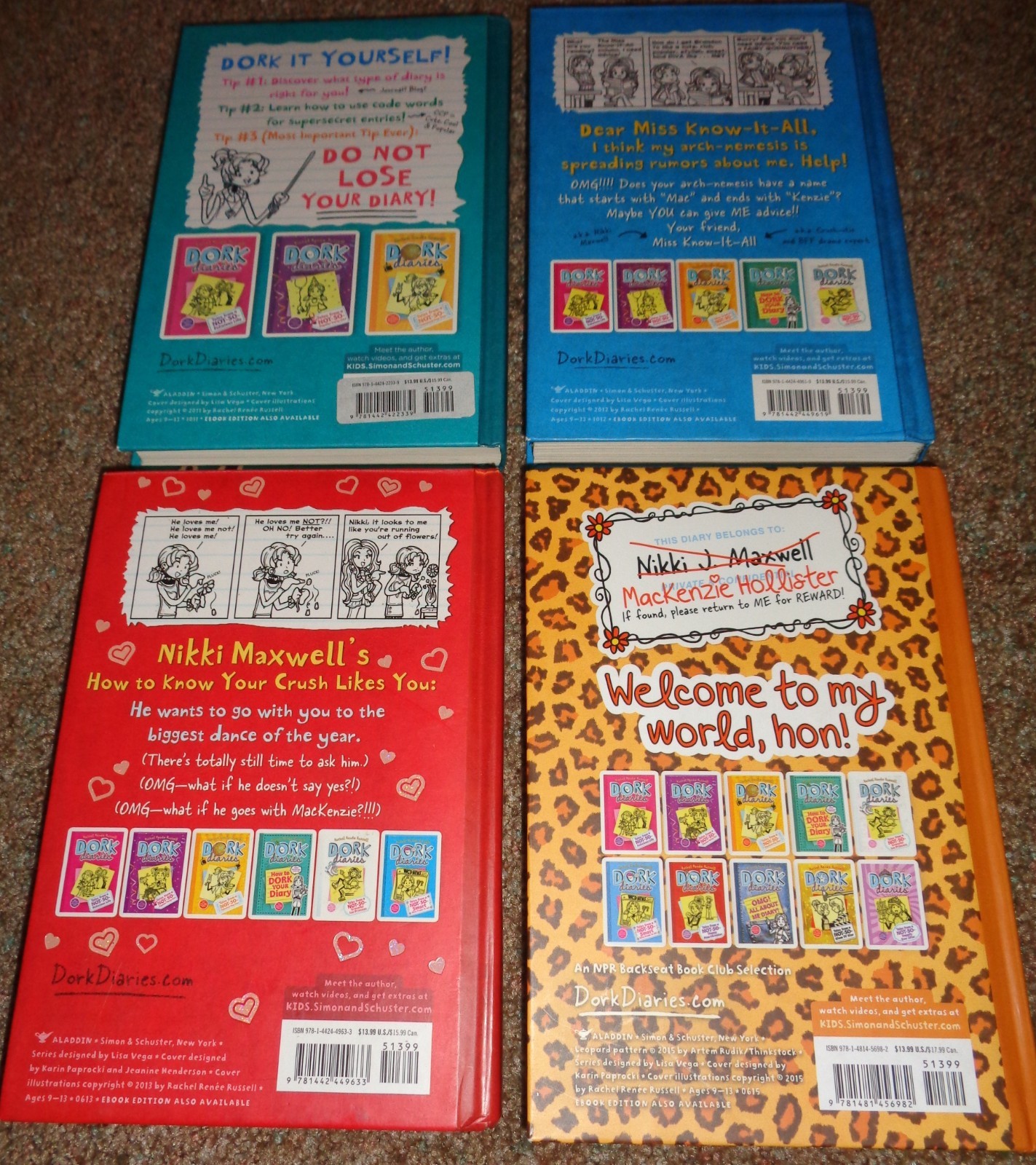 Lot of 4 H/C DORK DIARIES by Rachel Renee Russell (NICE)