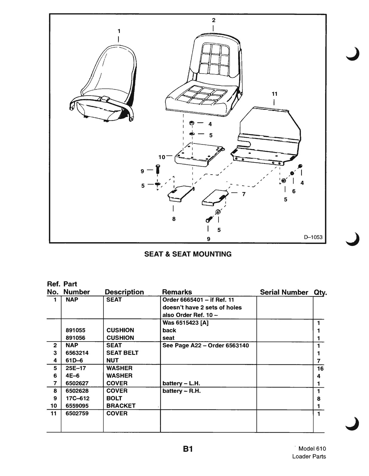 BOBCAT 610 Parts Manual 1999 – STEEL WIRE BOUND – PROTECTIVE COVERS