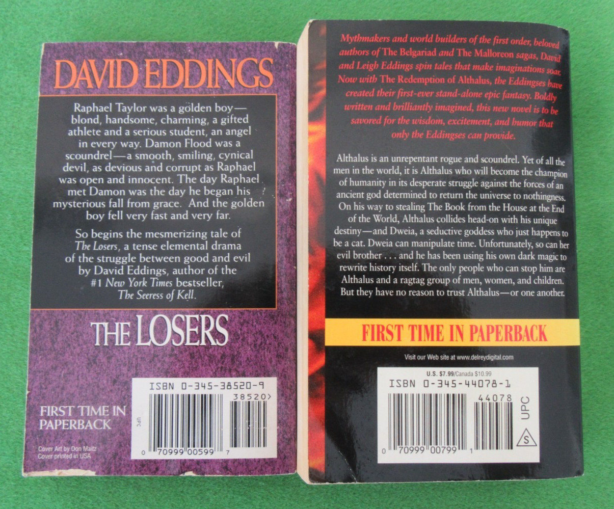 LOT 2 PB STANDALONE NOVELS BY DAVID EDDINGS: THE LOSERS; REDEMPTIION OF ALTHALUS