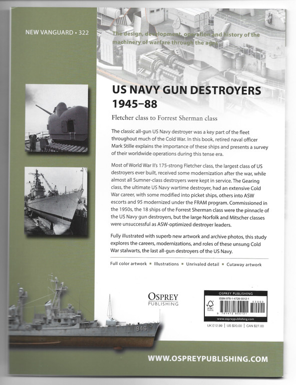 Osprey New Vanguard #322, US Navy Gun Destroyers 1945-88 Softcover Ref. NM