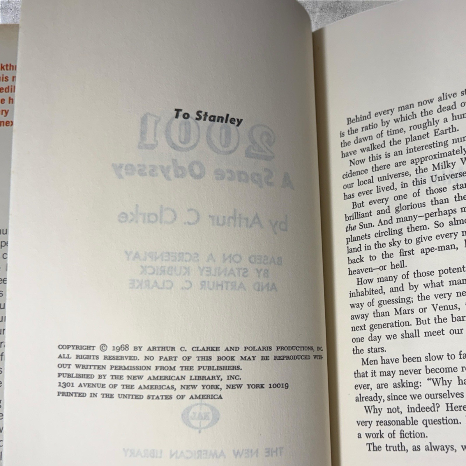 2001: A Space Odyssey by Arthur C. Clarke 1968 HC/DJ BCE