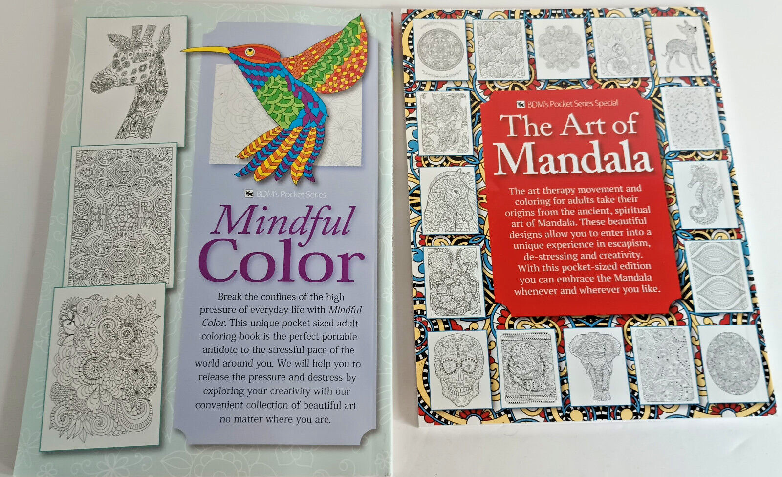 Adult Coloring Books Mindful Color & Art of Mandala Pocket Sized BDM Lot of 2