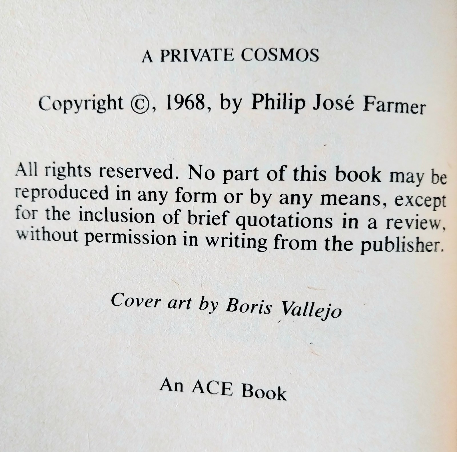 Philip Jose Farmer – A Private Cosmos – Ace Books 1977 Boris Vallejo Cover Art