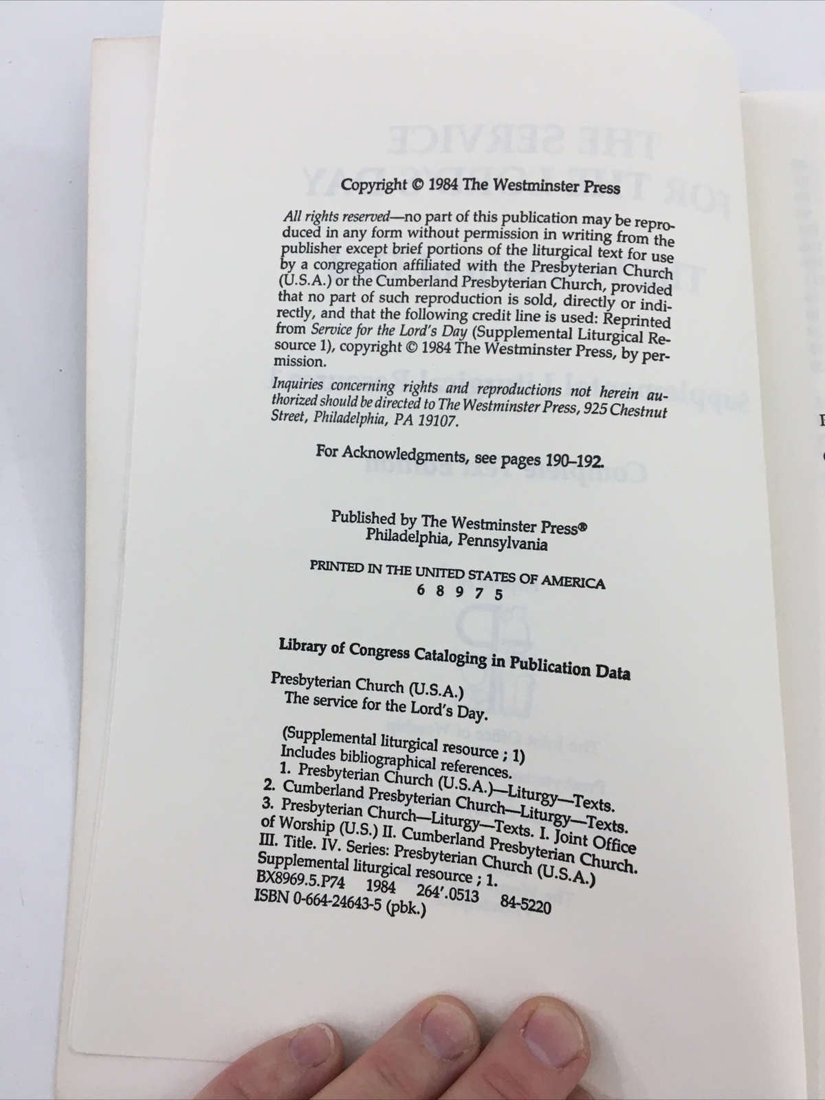The Service For The Lord’s Day – Westminster Press (Paperback, 1984)