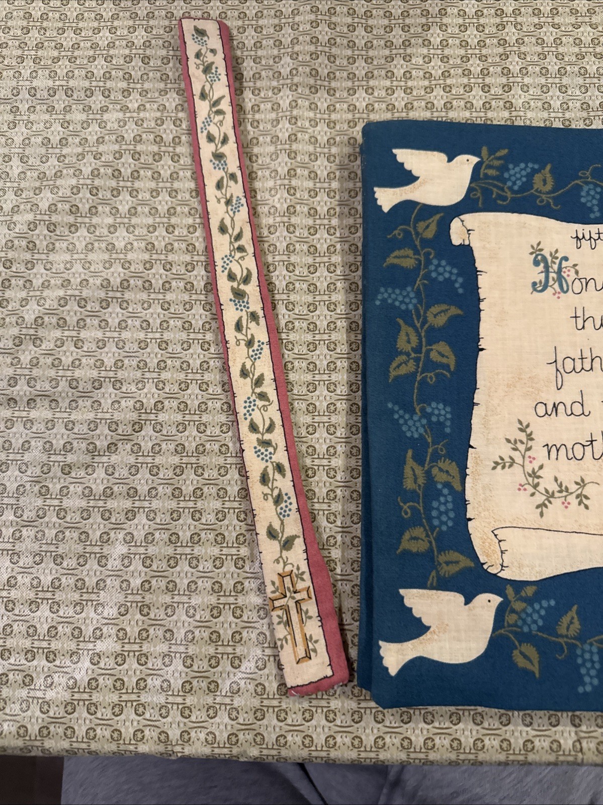 Vintage Cloth -Quilted 10 Commandments Book with Bookmark! 10 1/2 Inches Long