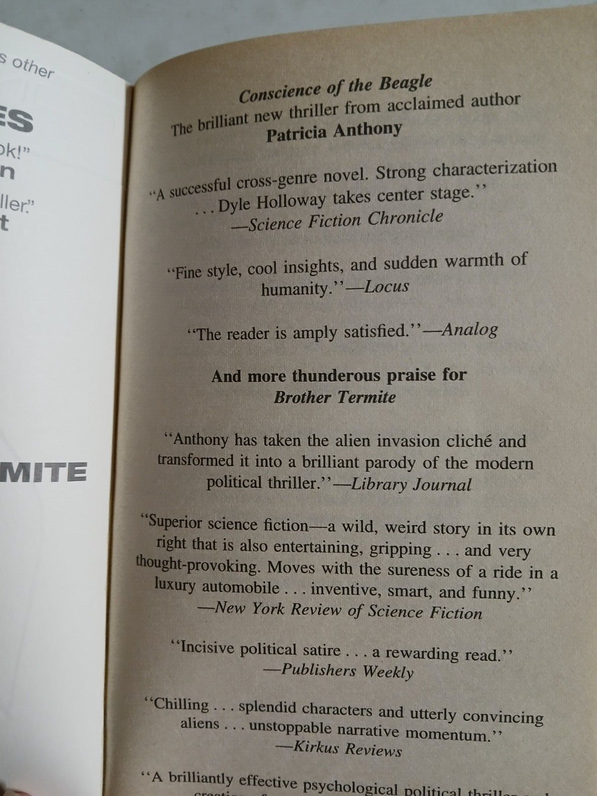 Conscience of the Beagle & Brother Termite by Patricia Anthony—1995 PB good