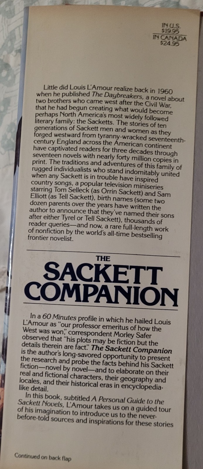 Louis L’Amour The Sackett Companion HC DJ 1988 1st Print Bantam Vintage Western