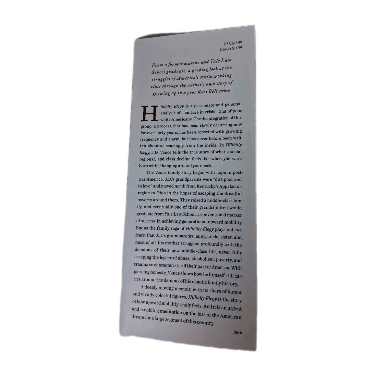 SIGNED Hillbilly Elegy Vice President JD Vance Hardcover No Inscription DJ NICE!