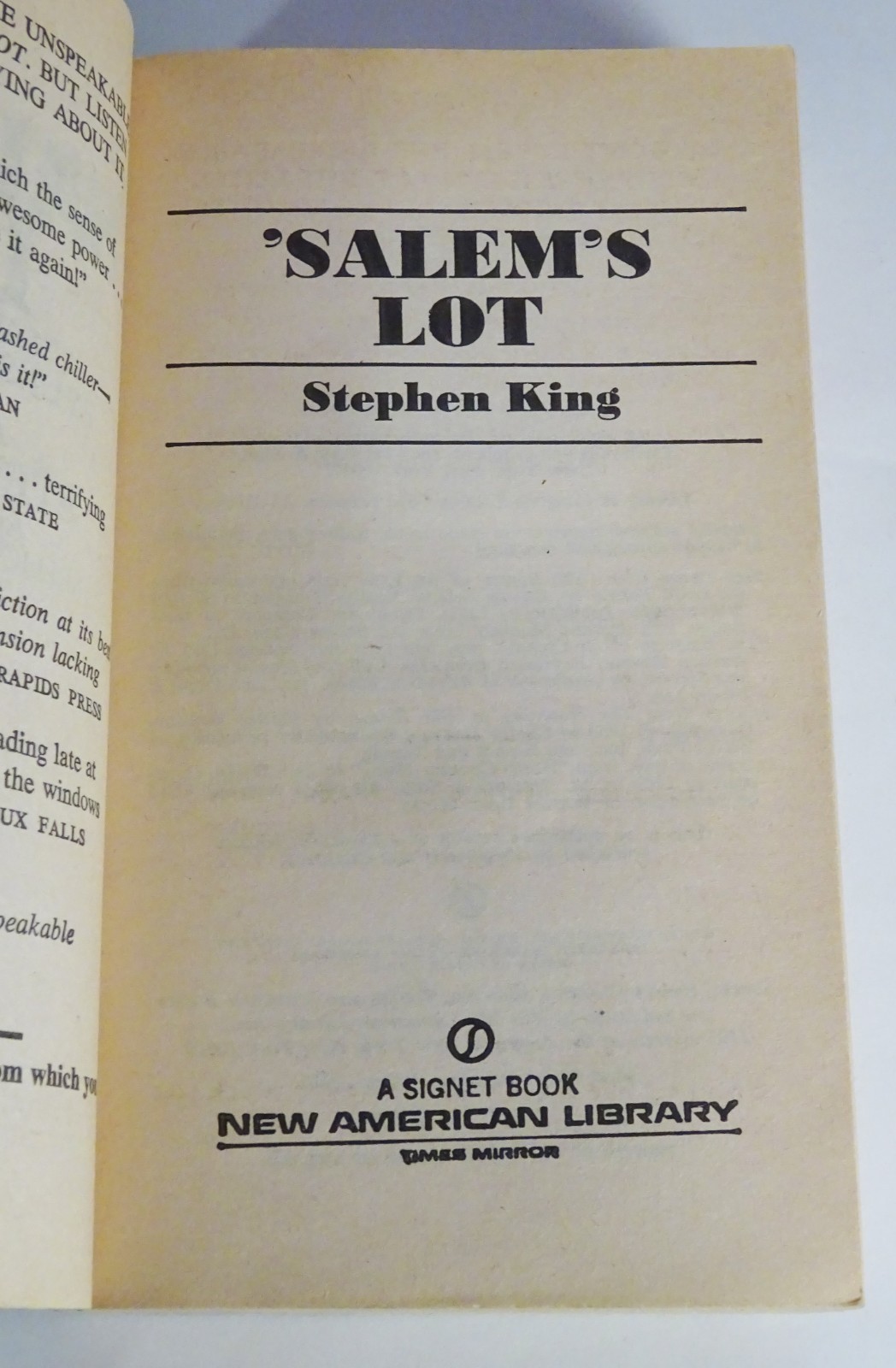 1976 SALEM’S LOT-Stephen King-1st Printing Signet PAPERBACK-PB w/ Black Cover