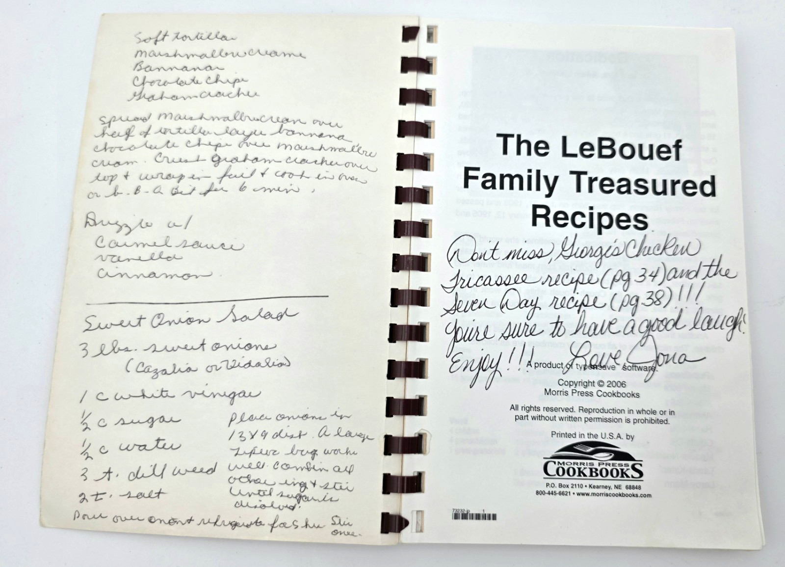LeBouef Family Treasured Recipes Spiral Cookbook 2006 Morris Press Comb Bound
