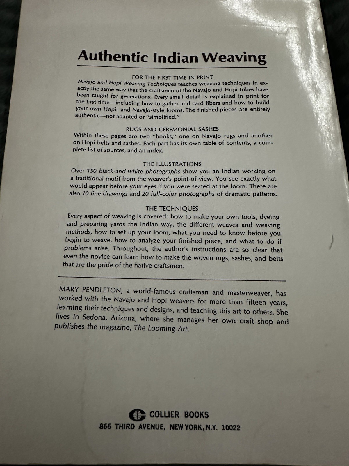 Navajo And Hopi Weaving Techniques Book-Mary Pendleton