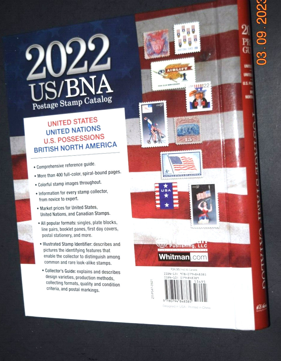“2022 US/BNA Postage Stamp Catalog,” HC Book (9.25″ x 11″) 418 Pages, New