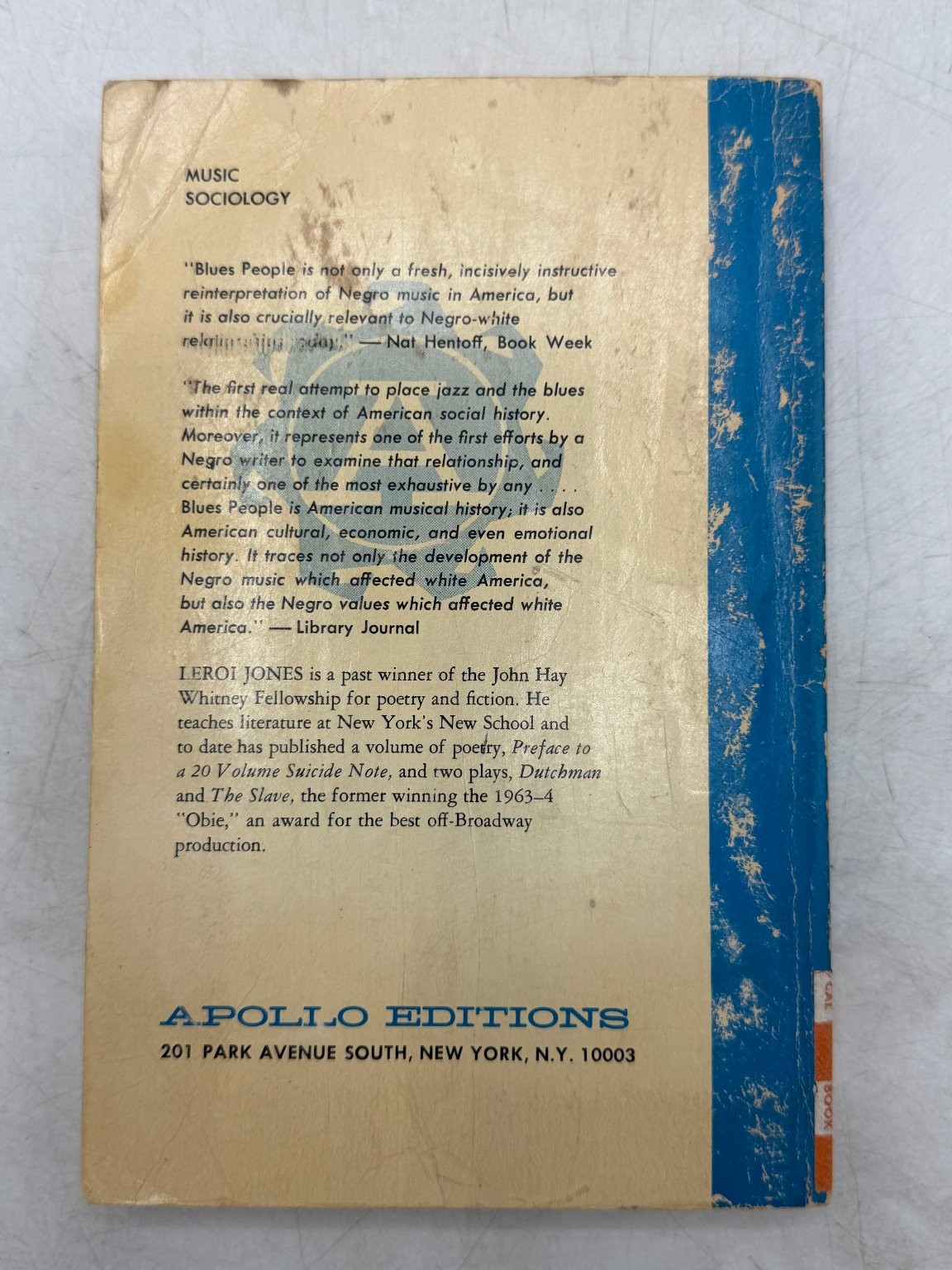 Blues People LeRoi Jones 1970 9th Printing African American Music History Apollo