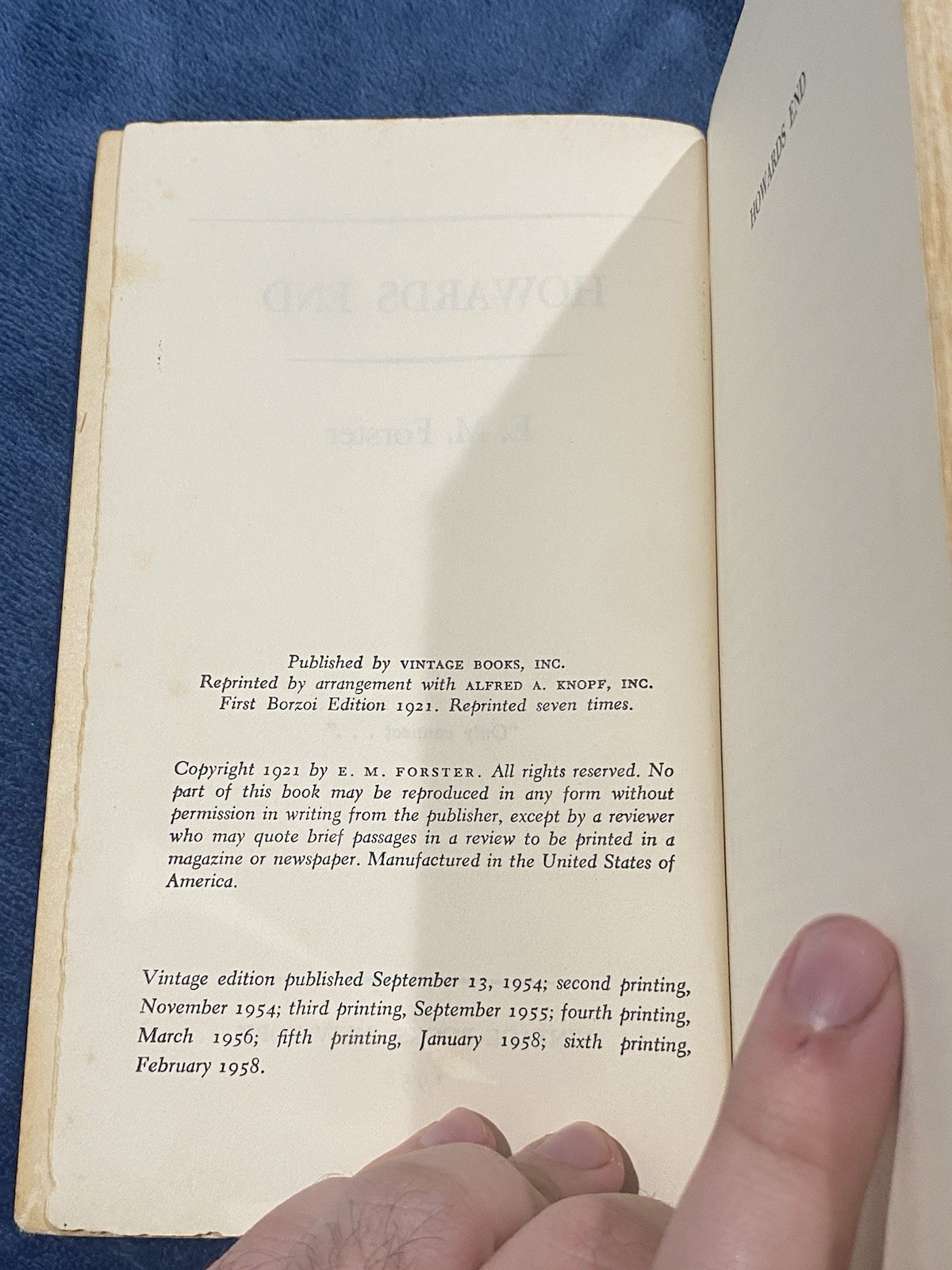 Howards End by E.M. Forster (1958,Paperback) 5th Printing A Vintage Book