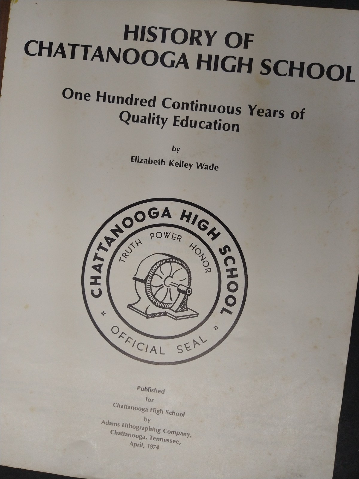 HISTORY OF CHATTANOOGA HIGH SCHOOL Book 1974 Tennessee