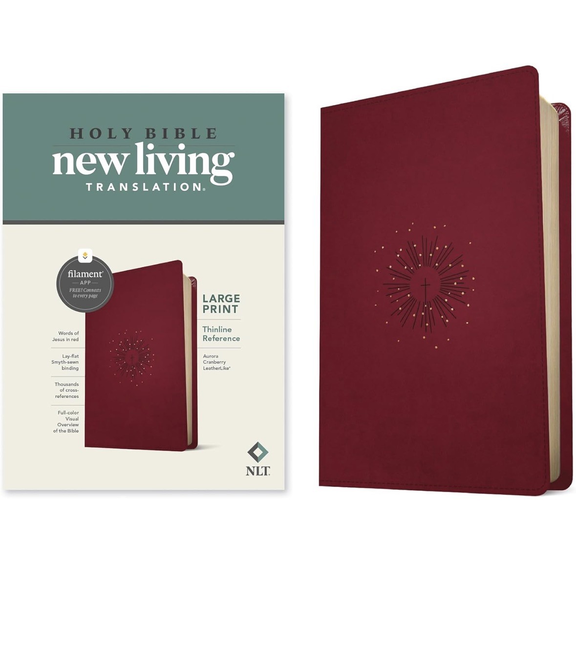 NLT Large Print Filament Thinline Reference Holy Bible Tyndale – Cranberry