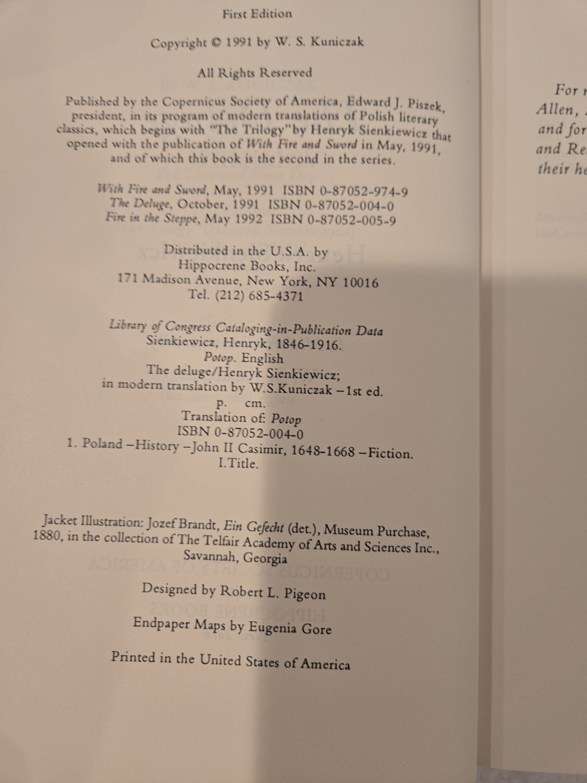 The Deluge 2 Volumes (The Trilogy Book 2) by Henryk Sienkiewicz – FIRST Edition