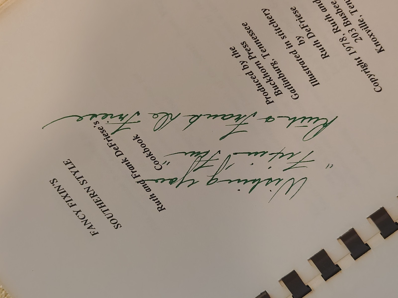 SIGNED, Southern “Fancy Fixin’s” Cookbook (1978) by Ruth DeFriese