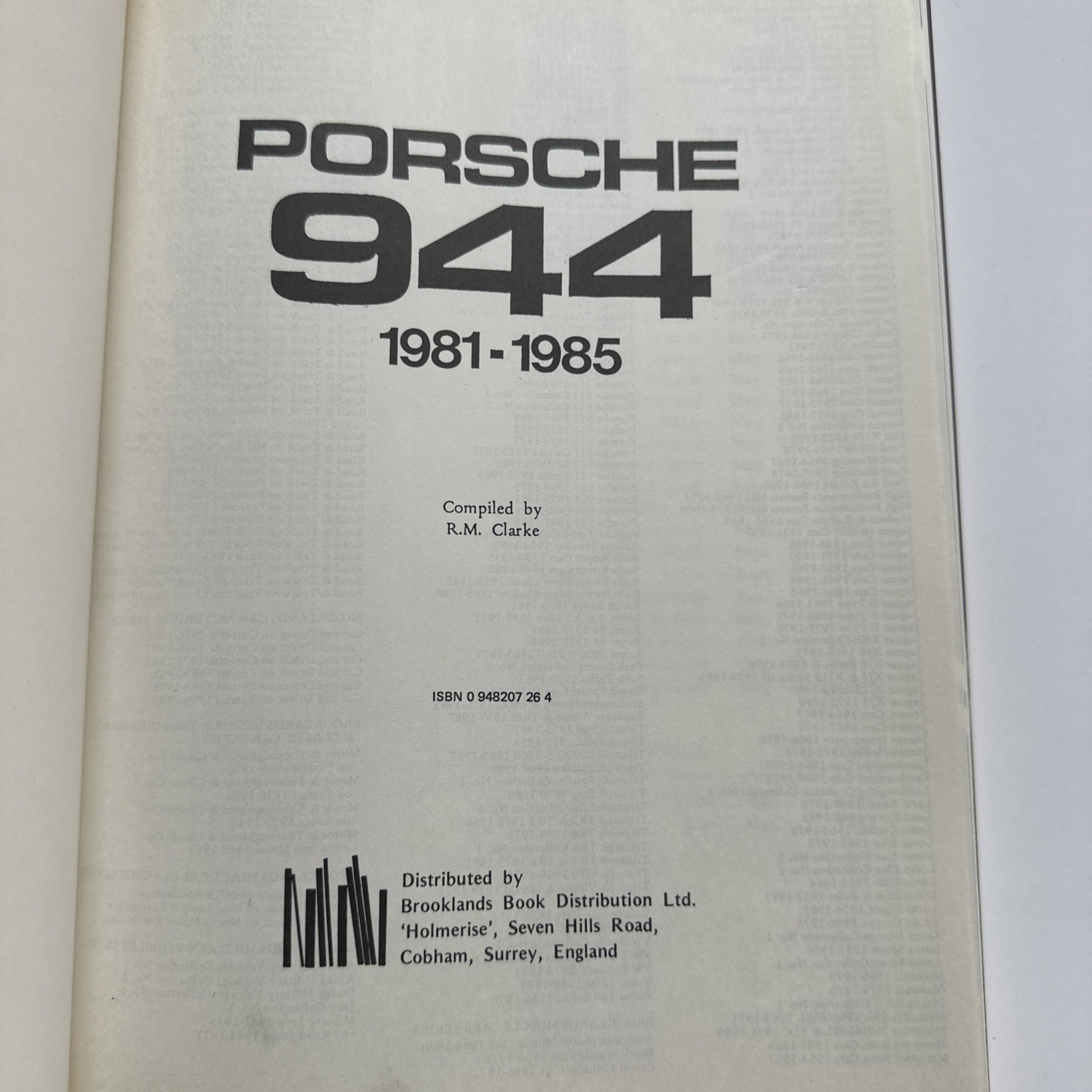 RARE Porsche 944: 1981-1985 by Brooklands Books UK. Specs, Road & Driving Tests