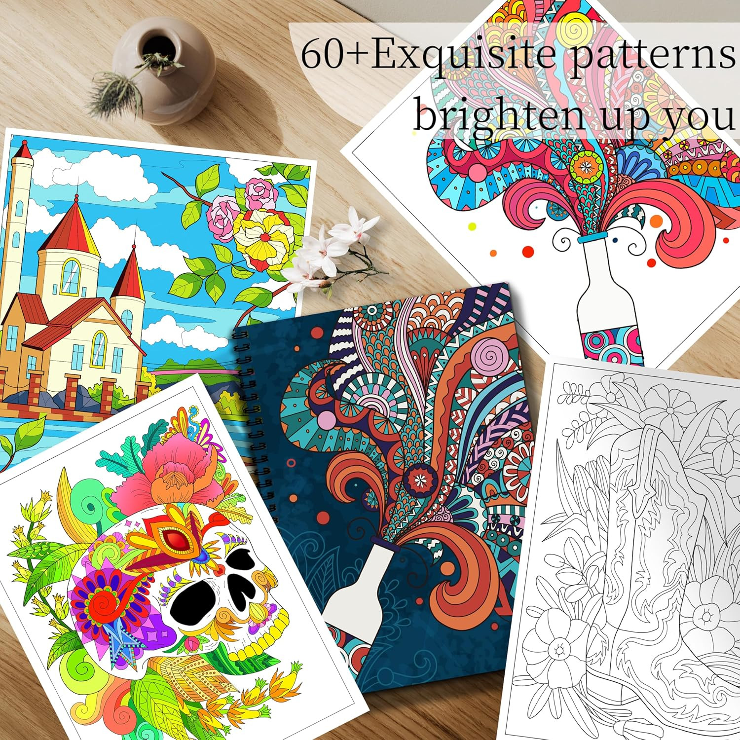 Adult Coloring Books Set:3 Coloring Books for Adults Animal Flowers & Other Them