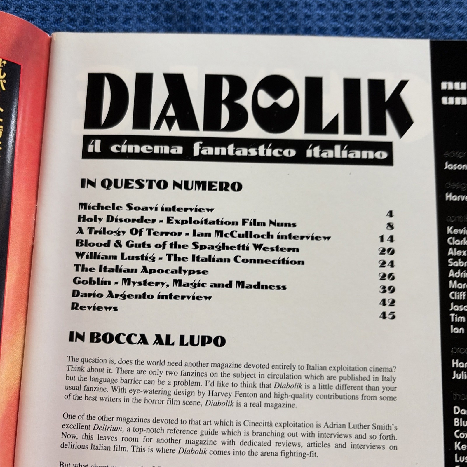 Diabolik Magazine #1 Horror Dario Argento Goblin Spaghetti Western Fab Press LB2