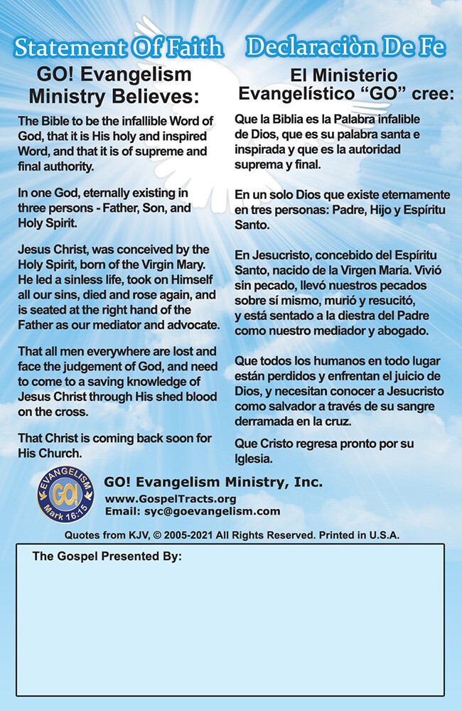 Bible, Gospel Tracts in English/Spanish, Pack of 40 in 4 Covers, 20 Pages Each.