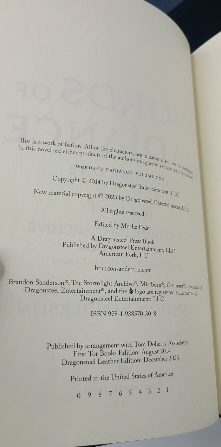 Words of Radiance (Leatherbound, Signed) Brandon Sanderson Brand New 1st Cosmere