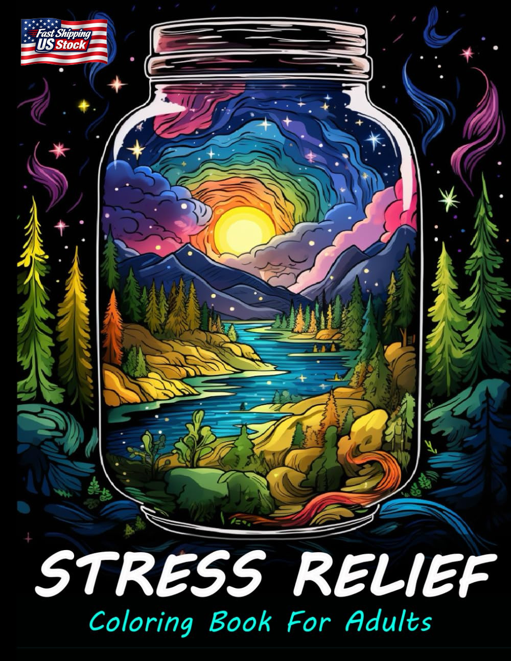 Stress Relief Coloring Book for Adults: Large Print Adult Colouring Book with Re