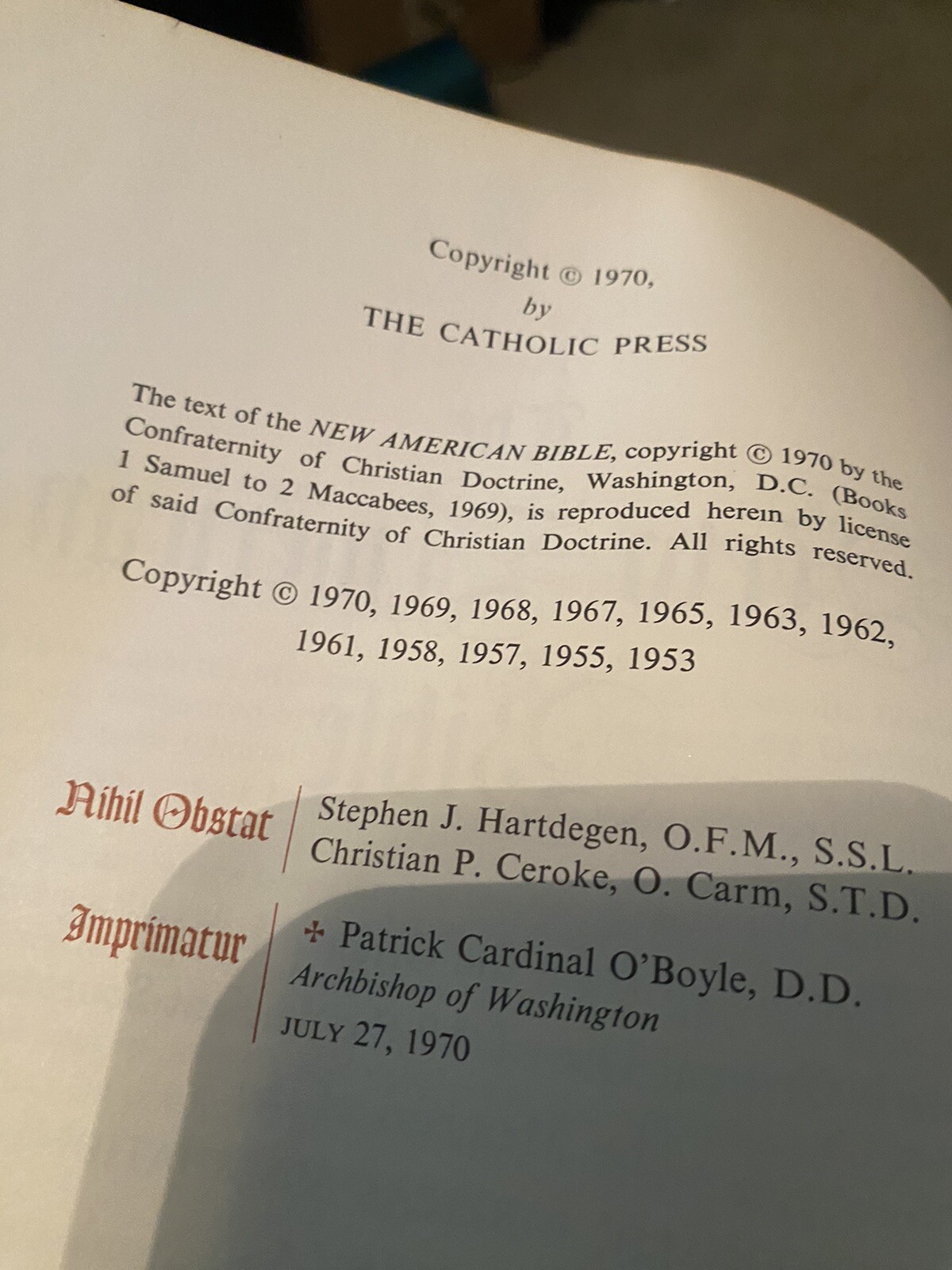 HOLY BIBLE THE NEW AMERICAN BIBLE (NAB) CATHOLIC PRESS 1970 World