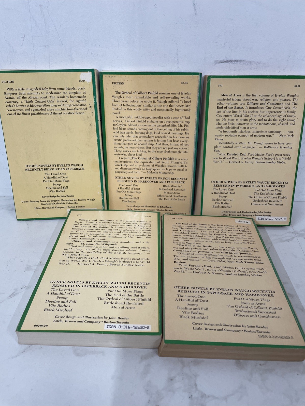 Vintage Lot Of 5 Evelyn Waugh Paperback Books Copyright 1955 Republished 1979