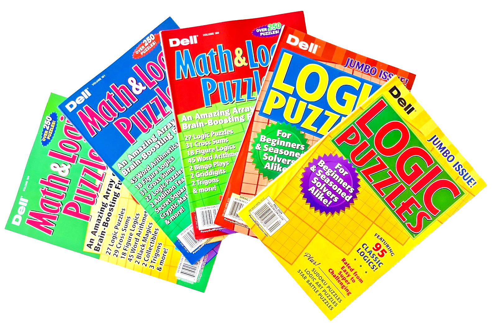 NEW 5 Penny Press Dell Math Logic Problems Puzzles & Classic Begin to Expert