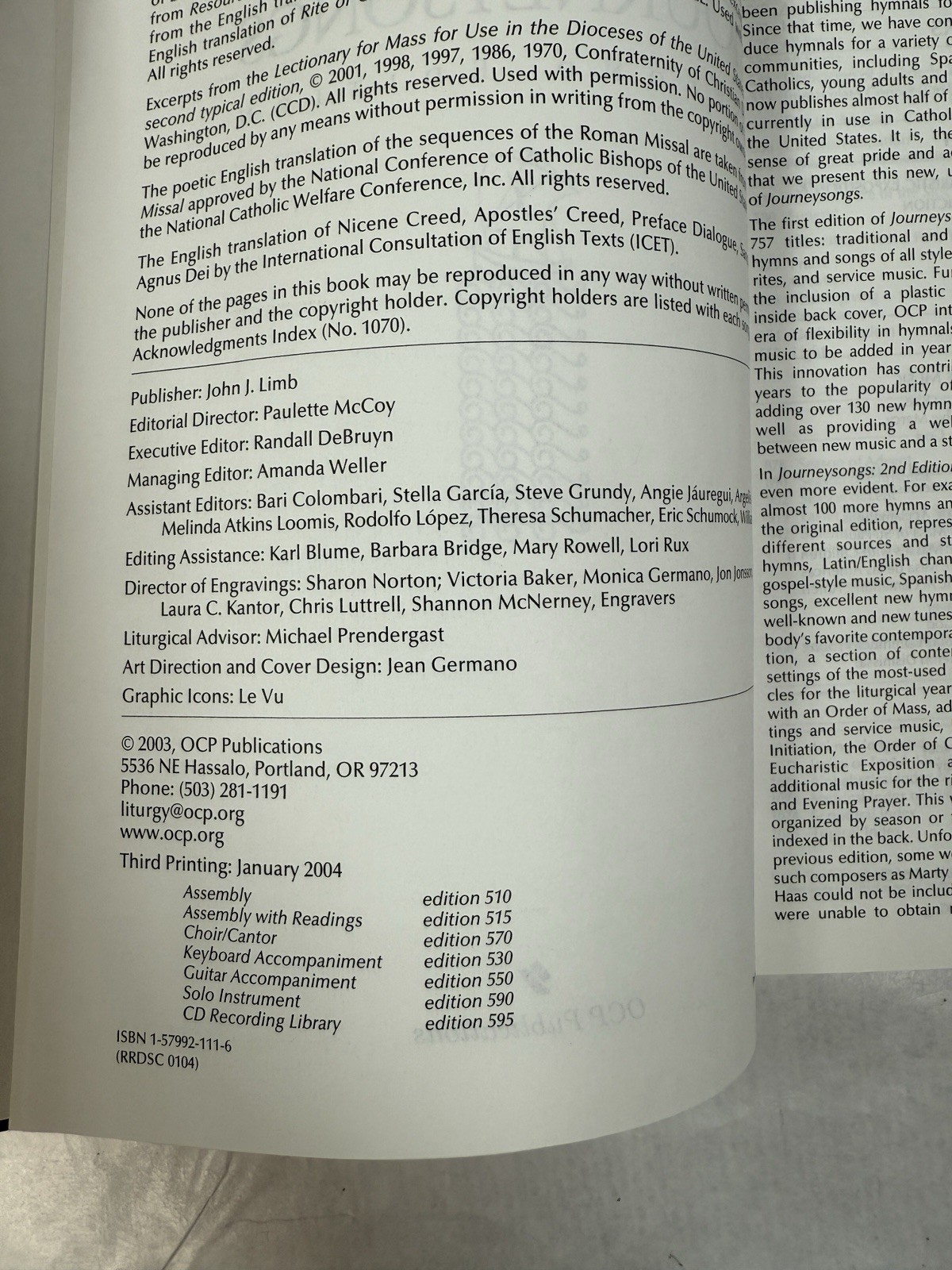 Journeysongs Hymnal Oregon Catholic Press OCP Publications 2003 HC